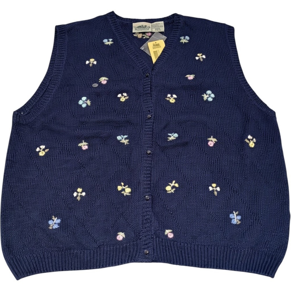 Northern Reflections XL Navy Floral Embroidered Sweater Vest NWT Cottagecore